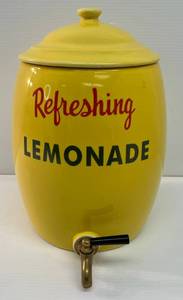 lot 75 image: Vintage Twos Company Refreshing Lemonade Ceramic Dispenser 14 Tall
