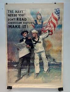 lot 126 image: 1974 U.S. Government Poster The Navy Needs You 25x 37 (Light Water Stains)