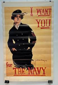 lot 127 image: 1973 U.S. Government Poster I Want You For The Navy ) 24x 37 12 (Light Water Stains)