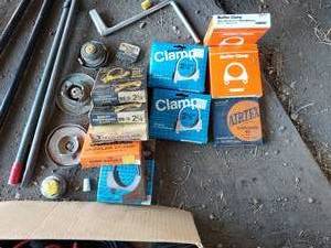 Exhaust Clamps, CB Radio Cables, Oil Filler Can, Jack, Tire Wrenches & Welding Helmet