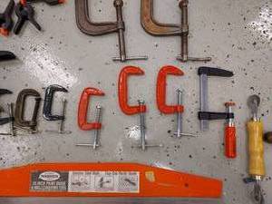 Various Clamps, Sanding Pads, Paint Gun, Coping Saw Blades, Hand Saws, Wood Burner
