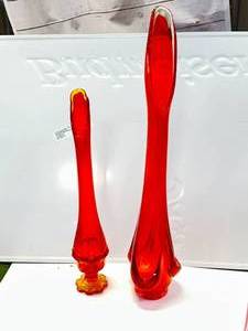 1960s MCM Amberina Viking Vases 16 & 21 Inch Tall