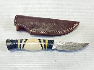 Damascus Style Blade with Sheath 7 Inches Long