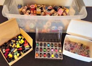 lot 223 image: Colorful Collection of Spooled Threads and Bobbin options
