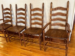 lot 67 image: Set of Four Vintage Ladder Back Wooden Chairs