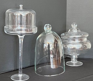 lot 95 image: Decorative Pedestal Covered Glass Jars and Cloche