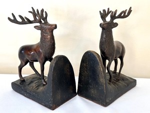 lot 24 image: Pair of Vintage Cast Iron Deer Stag Elk Bookends