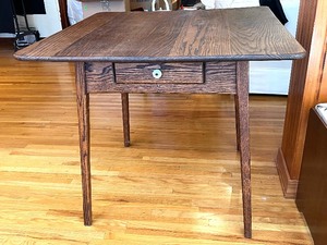 lot 112 image: Vintage Square Wood Table with Single Drawer