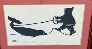 lot 43 image: Vintage Framed Inuit Art by Henri Napartuk