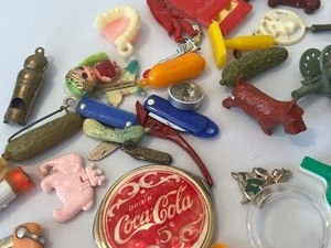 lot 161 image: Assortment of Vintage Cracker Jack Prizes and More