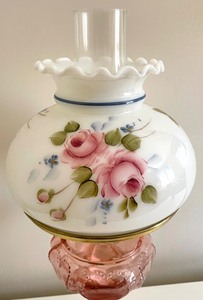 lot 303 image: Vintage Hand Painted Hurricane Oil Lamp