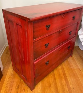 lot 317 image: Vintage Red Painted Three Drawer Dresser