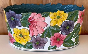 lot 369 image: Trio of Floral Painted Metal Planter Containers