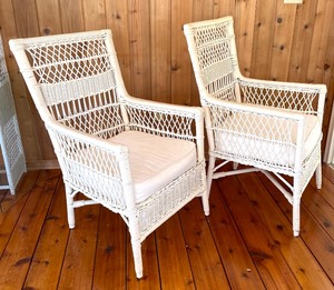 lot 375 image: Two Vintage White Wicker Chairs