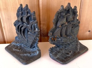 lot 391 image: Vintage Metal Ship Themed Bookends