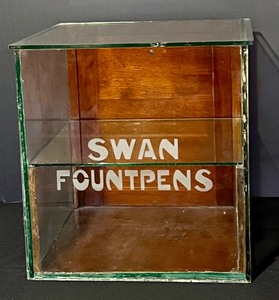 lot 9 image: Vintage Etched SWAN Fountpens Counter Top Glass Display Case