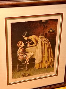 lot 50A image: Vintage Framed Normal Rockwell, Tom Sawyer Medicine Hand Numbered Print