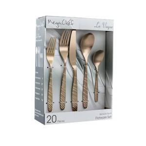 lot 45 image: New  MegaChef La Vague 20-Pc. Stainless Steel Flatware Set - Service for 4, Matte Rose Goldtone