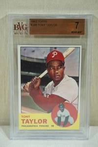 lot 1 image: 1963 Topps Tony Taylor #366 Baseball Card - Beckett 7