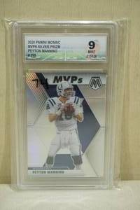 lot 11 image: 2020 Panini Mosaic Peyton Manning #299 MVPs Silver Prizm Football Card - Diamond 9