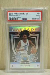 lot 40 image: 2019 Panini Prizm DP Coby White #61 Crusade Silver Prizm Rookie Basketball Card - PSA 9