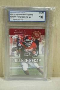 lot 43 image: 2007 Sage Hit Draft Diary Adrian Peterson #1 Rookie Football Card - PGA 10