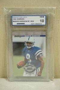 lot 46 image: 1996 Donruss Marvin Harrison #235 Rookie Football Card - PGA 10