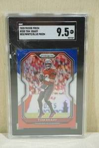 lot 47 image: 2020 Panini Prizm Tom Brady #255 RedWhiteBlue Prizm Football Card - SGC 9.5