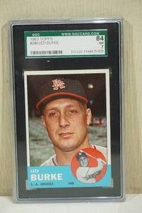 lot 62 image: 1963 Topps Leo Burke #249 Baseball Card - SGC 84