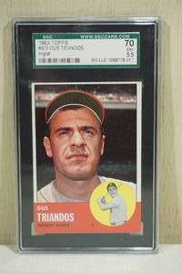 lot 63 image: 1963 Topps Gus Triandos #475 Baseball Card - SGC 70