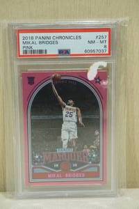 lot 76 image: 2018 Panini Chronicles Mikal Bridges #257 Marquee Rookie Pink Basketball Card - PSA 8