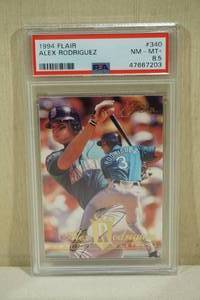 lot 88 image: 1994 Flair Alex Rodriguez #340 Rookie Baseball Card - PSA 8.5