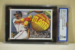 lot 104 image: 2022 Topps Archives Ronald Acuna Jr Postcards #PC-14 Baseball Card - ISA 9