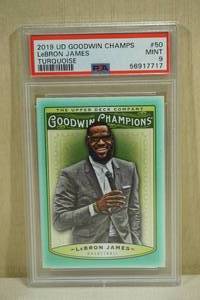 lot 109 image: 2019 UD Goodwin Champions LeBron James #50 Turquoise Basketball Card - PSA 9