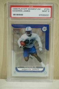 lot 112 image: 1999 Playoff Momentum Edgerrin James #154 Rookie Football Card - PSA 9