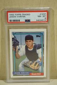 lot 130 image: 1992 Topps Traded Jason Varitek #123T Team USA Baseball Card - PSA 8