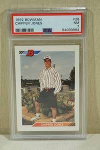 lot 132 image: 1992 Bowman Chipper Jones #28 Rookie Baseball Card - PSA 7