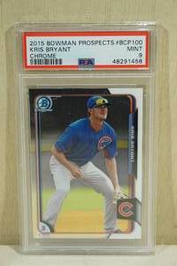 lot 133 image: 2015 Bowman Prospects Kris Bryant #BCP100 Chrome Baseball Card - PSA 9