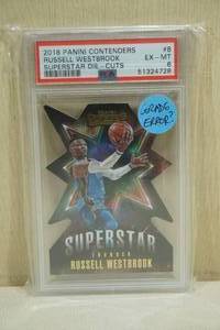 lot 138 image: 2018 Panini Contenders Russell Westbrook #8 Superstar Die-Cut Basketball Card - PSA 6
