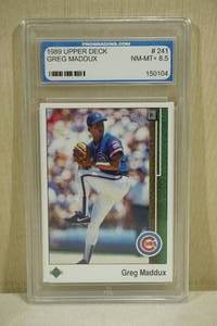 lot 140 image: 1989 Upper Deck Greg Maddux #241 Rookie Baseball Card - PGS 8.5