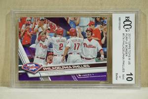 lot 144 image: 2017 Topps Toys R Us Philles #174 Purple Border Baseball Card - BCCG 10