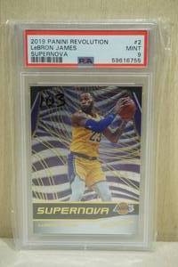 lot 157 image: 2019 Panini Revolution LeBron James #2 Supernova Basketball Card - PSA 9