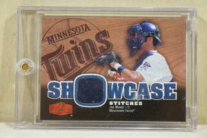 lot 176 image: 2006 Fleer Flair Showcase Joe Mauer #SS-JM Stitches Jersey Insert Baseball Card