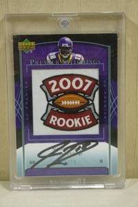 lot 185 image: 2007 Upper Deck Sidney Rice #PS-20 Premier Stitchings Signed Rookie Insert Football Card - 820