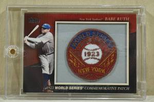 lot 192 image: 2010 Topps Babe Ruth #MCP-2 1923 World Series Commemorative Patch Card