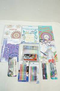 lot 307 image: Adult coloring books, gel pens