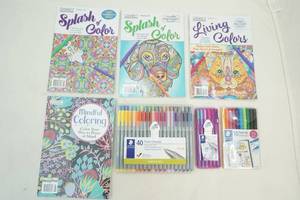 lot 308 image: Adult coloring books , fine liner pens