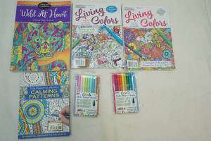 lot 334 image: Adult coloring books, pens