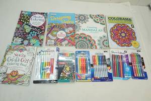 lot 362 image: adult coloring books, pens