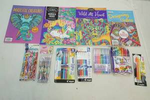 lot 379 image: adult coloring books, pens
